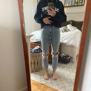 Loosely worn Favorite Daughter Valentina ultra high rise ripped Jean